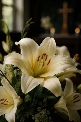 White Lily Funeral Sympathy Chapel Arrangement