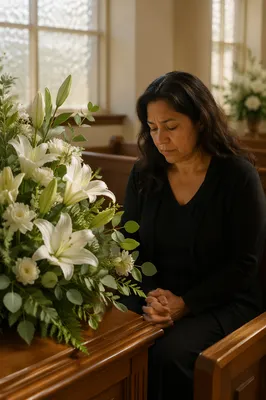 White Lily Arrangement in Quiet Chapel