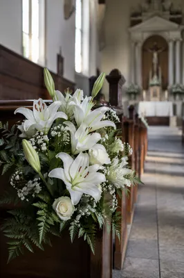 White Lily Arrangement in Quiet Church
