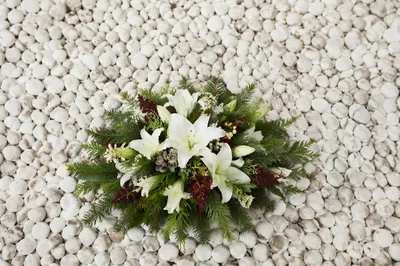 White Lily Funeral Sympathy Arrangement Flat Lay