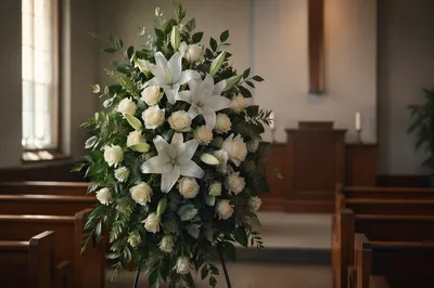 White Lily Funeral Arrangement in Chapel