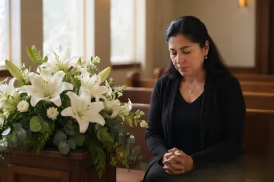 White Lily Arrangement in Quiet Chapel