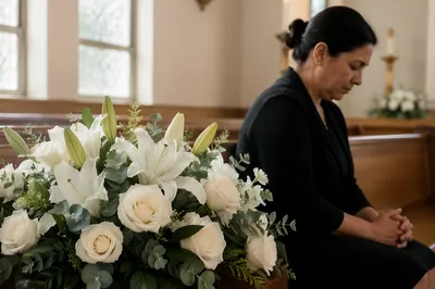 White Lily Arrangement in Sunlit Chapel
