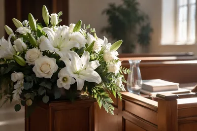 White Lily Funeral Arrangement in Chapel