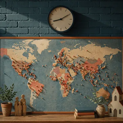 Global Mission Map with Church Wall Pins