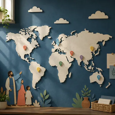Global Mission Map on Church Wall
