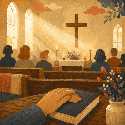 Golden Light Rays in Quiet Chapel