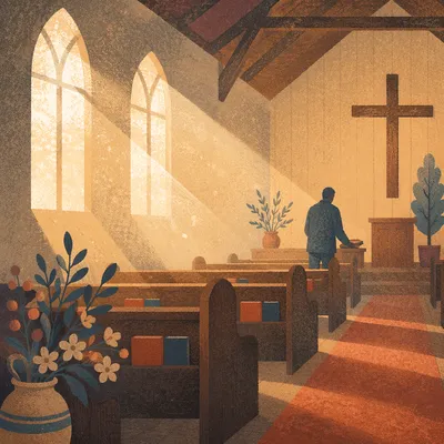Golden Morning Rays in Wooden Chapel