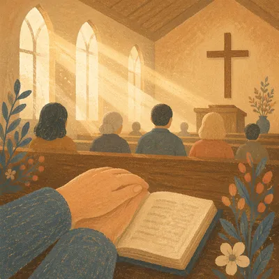 Golden Prayer Light in Wooden Chapel