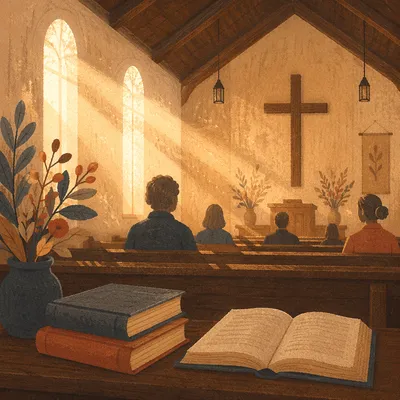 Golden Light Rays in Quiet Chapel