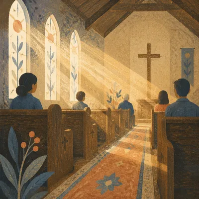Golden Morning Light in Wooden Chapel