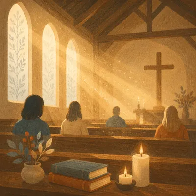 Golden Light Rays in Quiet Chapel