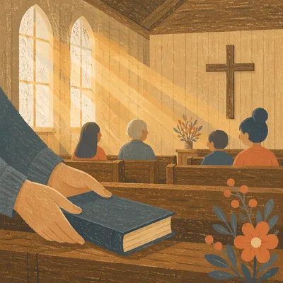Golden Sunrise Rays in Wooden Chapel