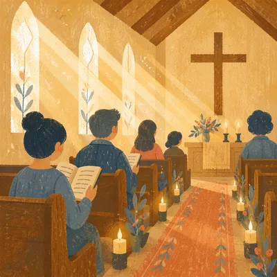 Golden Light Rays in Quiet Chapel