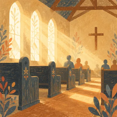 Golden Light Rays in Wooden Chapel