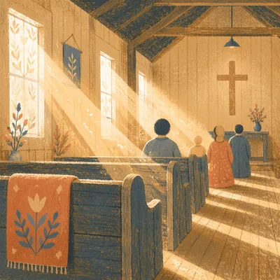 Golden Morning Rays in Wooden Chapel