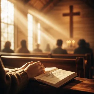 Golden Morning Rays in Wooden Chapel