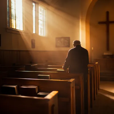 Golden Light Rays in Quiet Chapel
