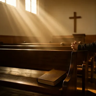 Golden Sunrise Rays in Quiet Chapel