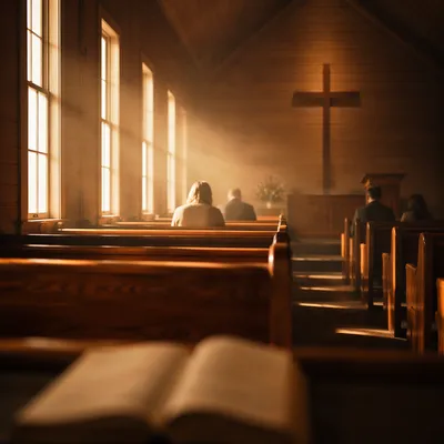 Golden Light Rays in Quiet Chapel