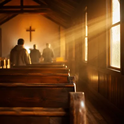 Golden Light Rays in Quiet Chapel