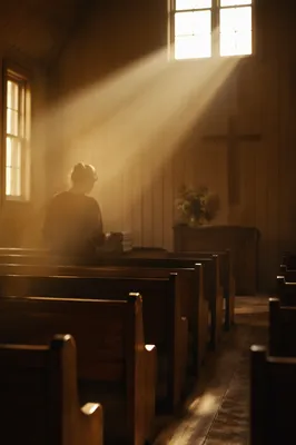 Golden Light Rays in Quiet Chapel