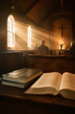 Golden Light Rays in Quiet Chapel