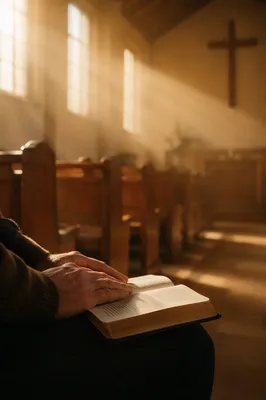 Golden Sunrise Rays in Wooden Chapel
