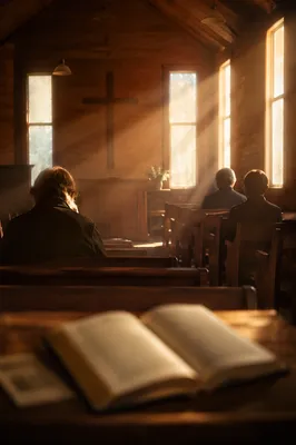 Golden Light Rays in Quiet Chapel