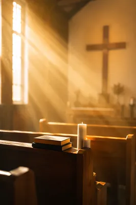 Golden Light Rays in Quiet Chapel