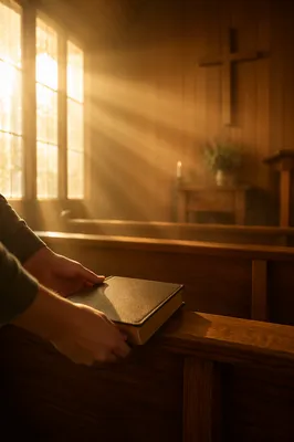 Golden Light Rays in Wooden Chapel