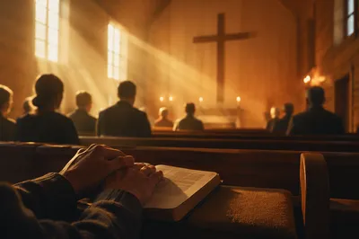 Golden Light Rays in Quiet Chapel