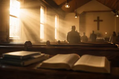 Golden Light Rays in Wooden Chapel