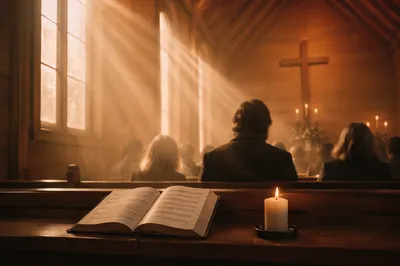 Golden Light Rays in Quiet Chapel