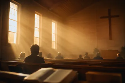 Golden Light Rays in Quiet Chapel