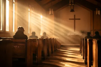 Golden Light Rays in Quiet Chapel