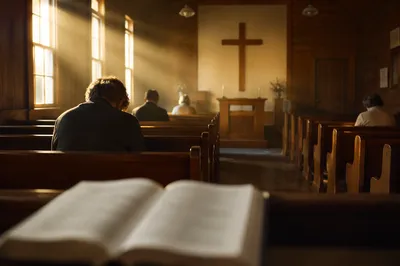 Golden Light Rays in Wooden Chapel