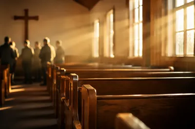 Golden Morning Light in Wooden Chapel