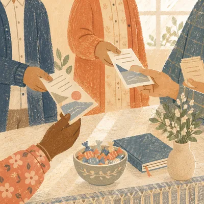 Welcoming Hands Sharing Gospel Pamphlets