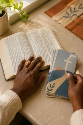 Hands Preparing Gospel Tracts for Outreach