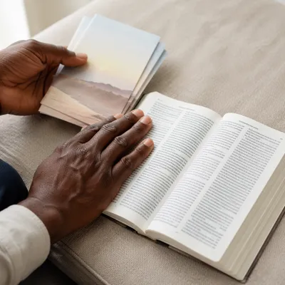 Hands Preparing Gospel Tracts for Outreach