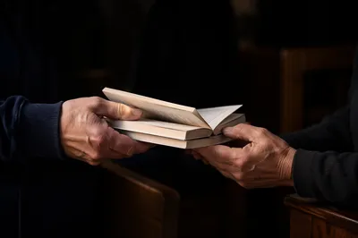 Hands Exchanging Gospel Tracts in Church