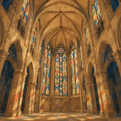 Gothic Church Vaulted Ceiling in Warm Light