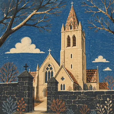 Gothic Bell Tower Under Winter Blue Sky