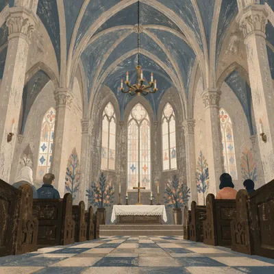 Gothic Church Interior with Vaulted Ceiling