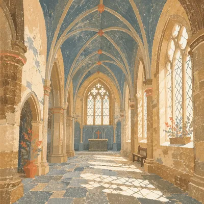 Soaring Gothic Church Nave at Morning Light