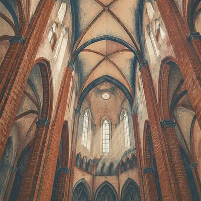 Gothic Church Vaulted Ceiling in Reverent Light