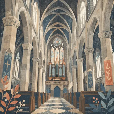 Gothic Church Nave With Soaring Vaulted Ceiling