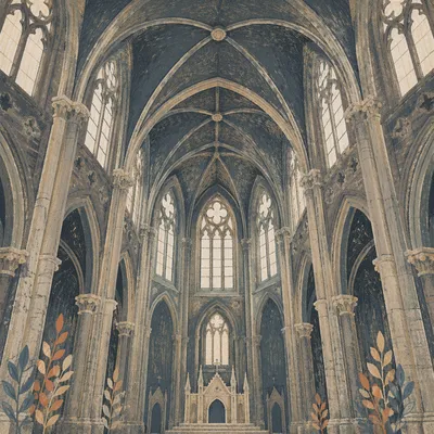 Gothic Church Vaulted Ceiling in Reverent Light