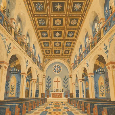 Gothic Church Nave With Ornate High Ceiling